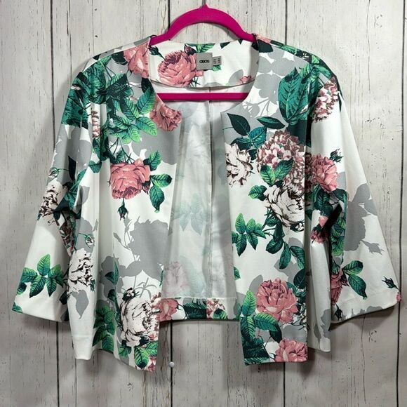 ASOS Floral Open Front Blazer Jacket US 14 Romantic Cottagecore Feminine Soft - Picture 1 of 13